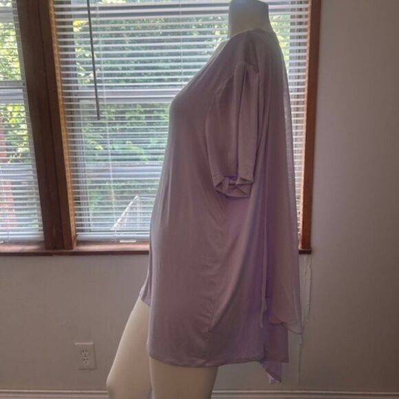 QVC Lavendar V-neck front & back with sheer floating back & strap tunic, size 3X - Picture 2 of 7